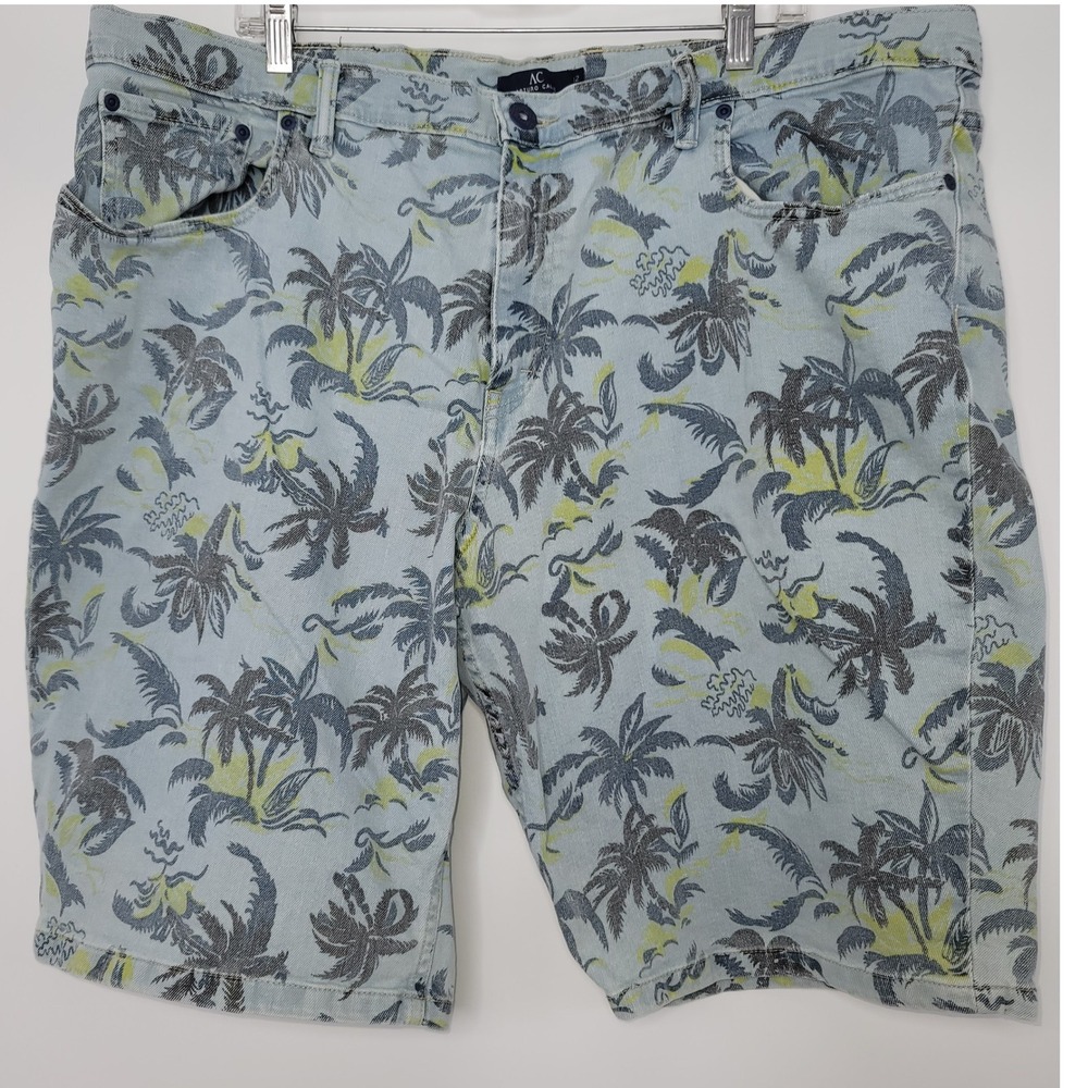 Arturo Calle Men's Cotton 42 Palm Tree Bermuda Denim Jean Shorts Tropical Grunge
